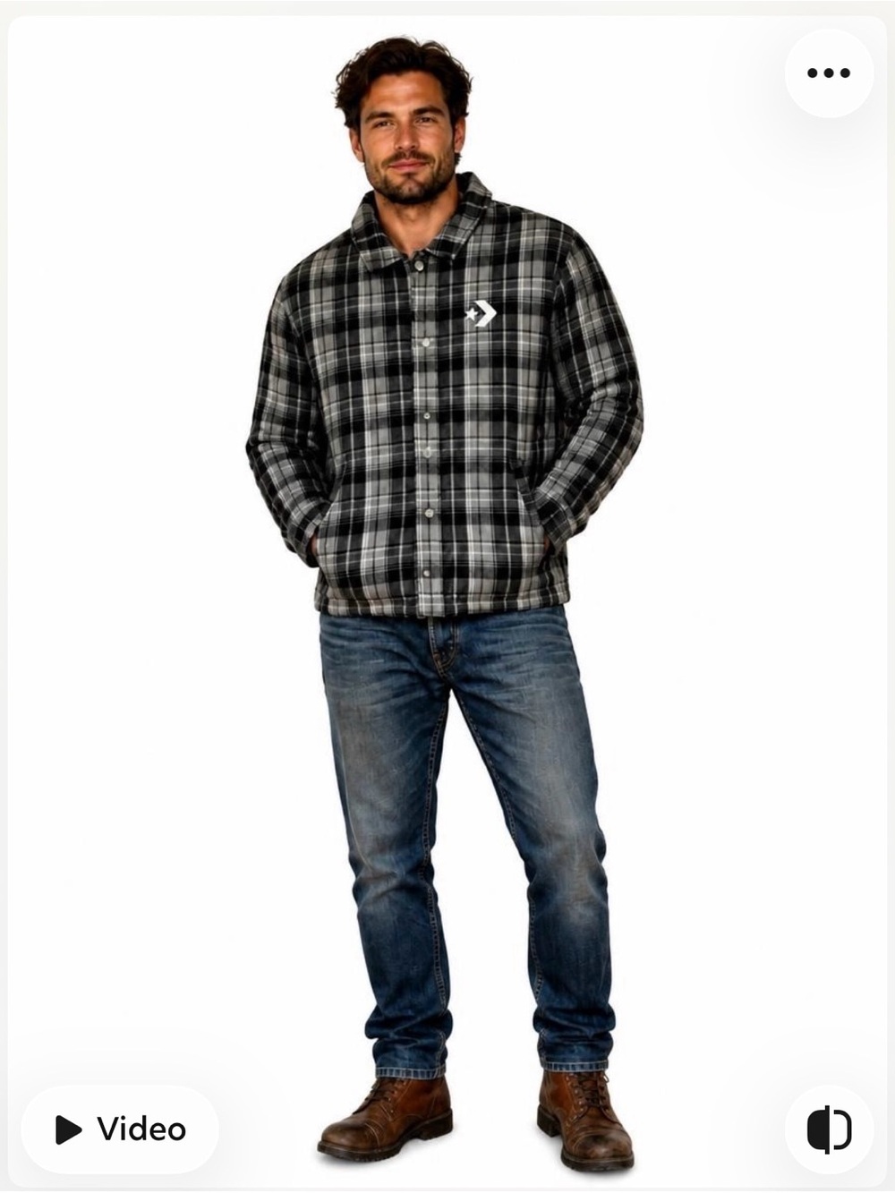 Converse Black & Gray Reversible Plaid Lightweight Shirt Jacket